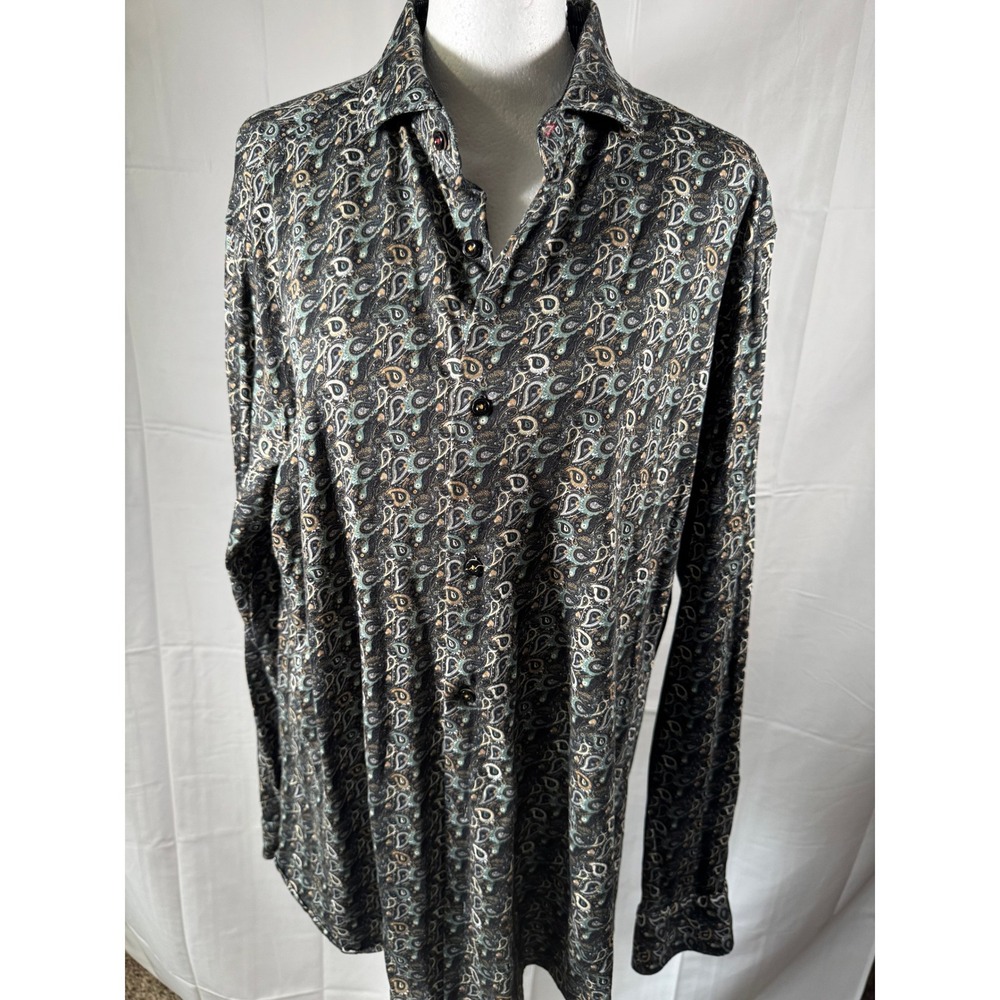 7 Downie St. London Couture Button Down Long Sleeve Paisley Print Shirt‎